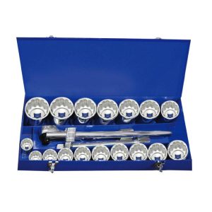 22Pc 25mm Drive 12PT Metric Jumbo Socket Set Heavy Duty